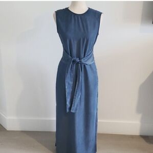 ZARA Sleeveless Blue Dress with Waist Tie size xs